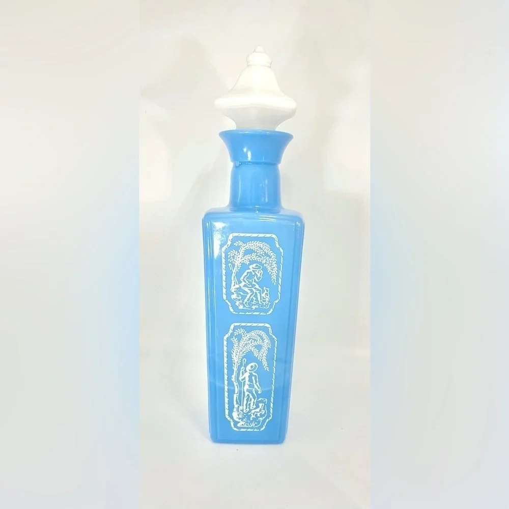 Jim Beam 1965 Blue Slag Milk Glass Decanter Whiskey Bottle Shepard & Dog Cork